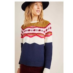 Anthropologie Field Flower Camellia Fair Isle sweater